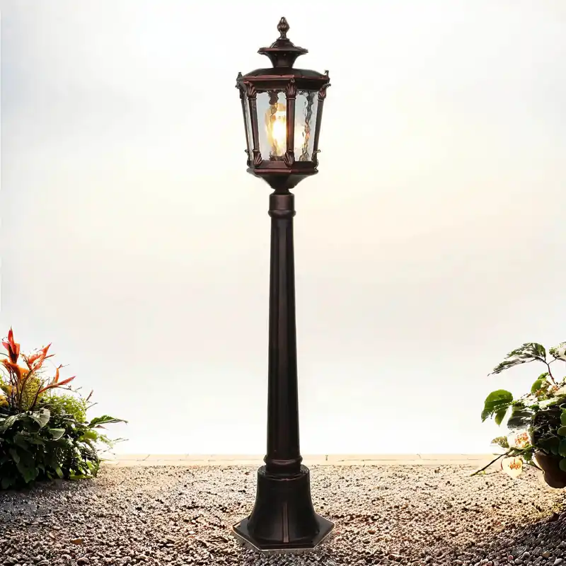 Außen Stehlampe Bronze Antik Ornament Glas E27 AMUR Neu Im Sortiment