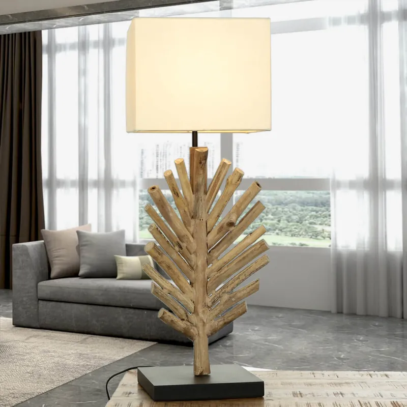 Versand Am Gleichen Tag Tischlampe Treibholz Stoff 69 cm Nachttisch Wohnzimmer