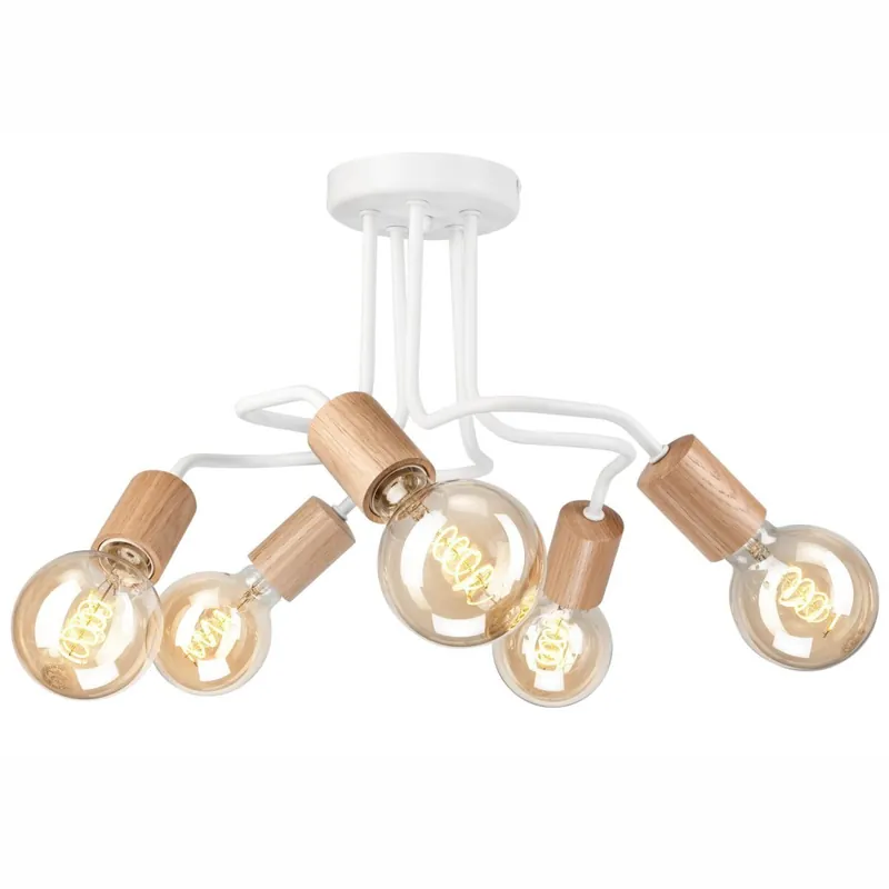 Deckenlampe Metall Holz Weiß 5-flammig E27 B: 44 cm Retro Direktkauf