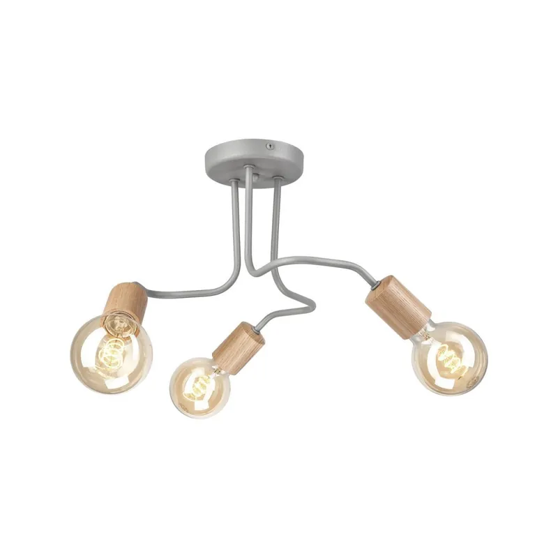 Deckenlampe Metall Holz B: 40 cm Grau 3-flammig E27 Retro Neu