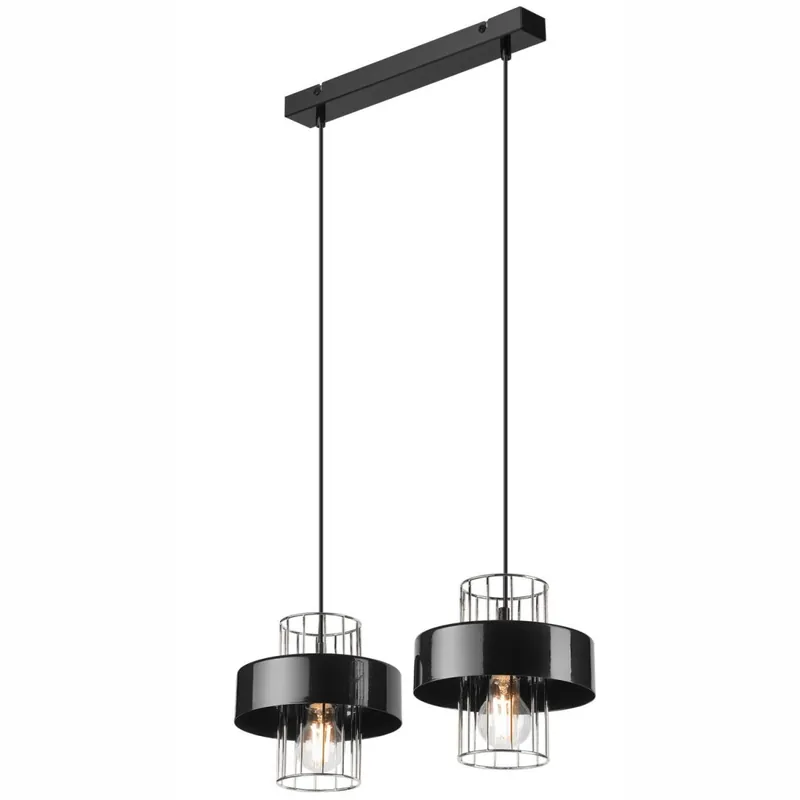 Angebot Hängelampe Modern Metall 2-flammig Schwarz Chrom E27 AFINA