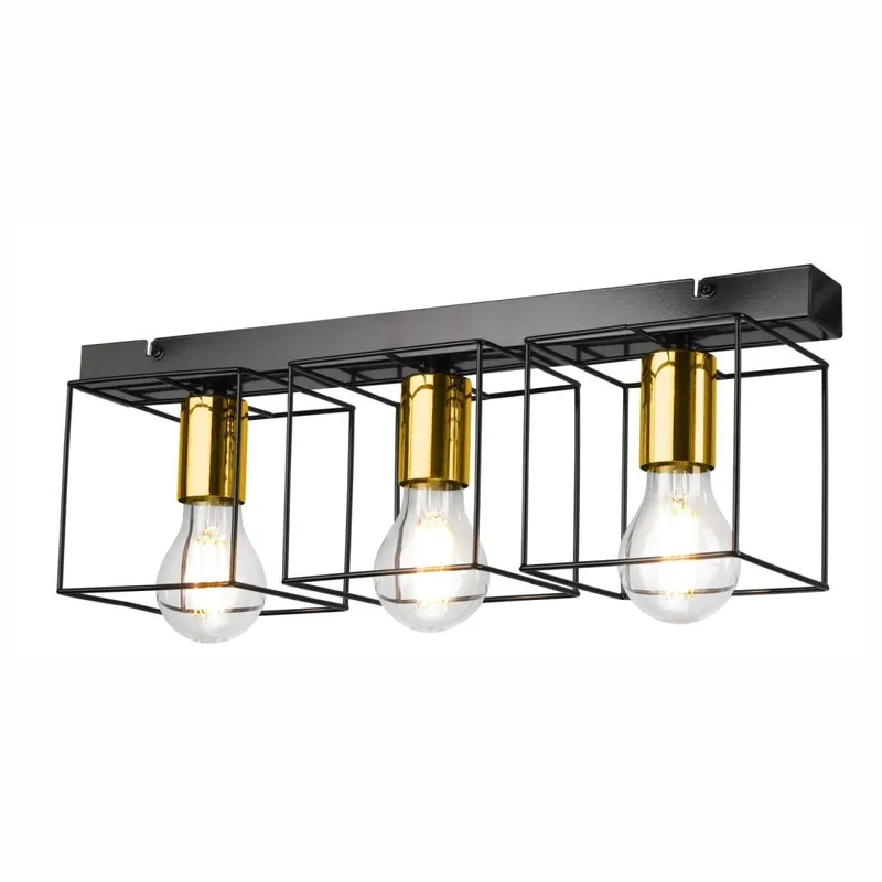 Aktuell Deckenlampe Metall Schwarz Gold 3-flammig E27 50 cm lang