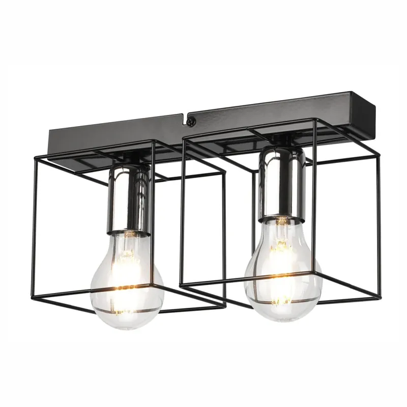 Beliebt Deckenlampe Schwarz Chrom 2-flammig E27 Metall Modern