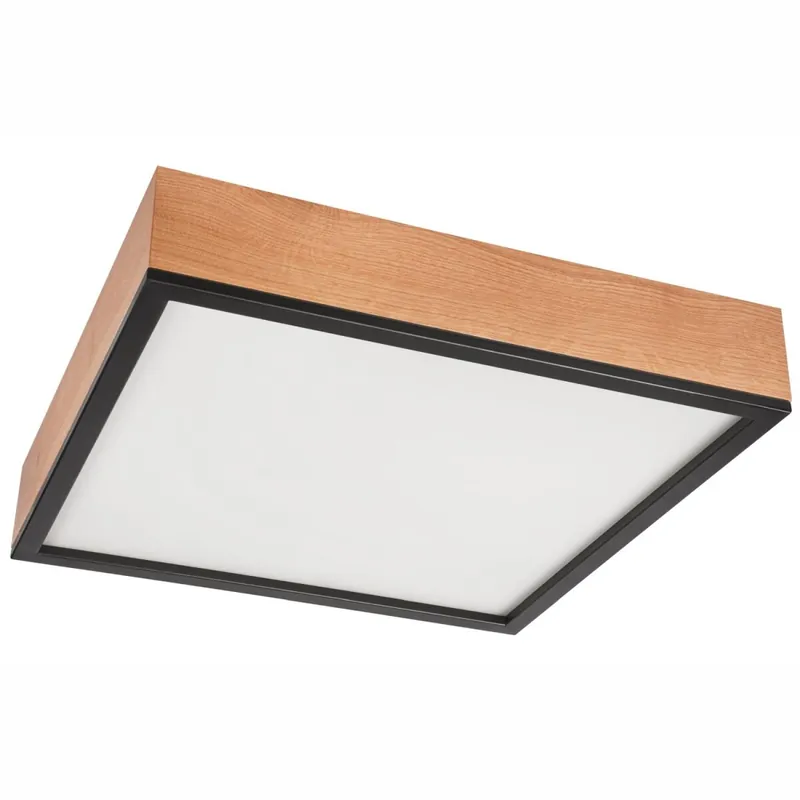 Markenware Deckenleuchte eckig B: 48 cm Holz Metall für 4x E27