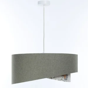 Abverkauf Hängeleuchte Grün Weiß Floral E27 rund D: 60 cm Stoffschirm