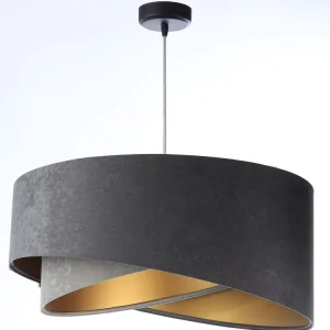 Aktuell Pendelleuchte rund D: 50 cm Grau Gold E27 Stoffschirm
