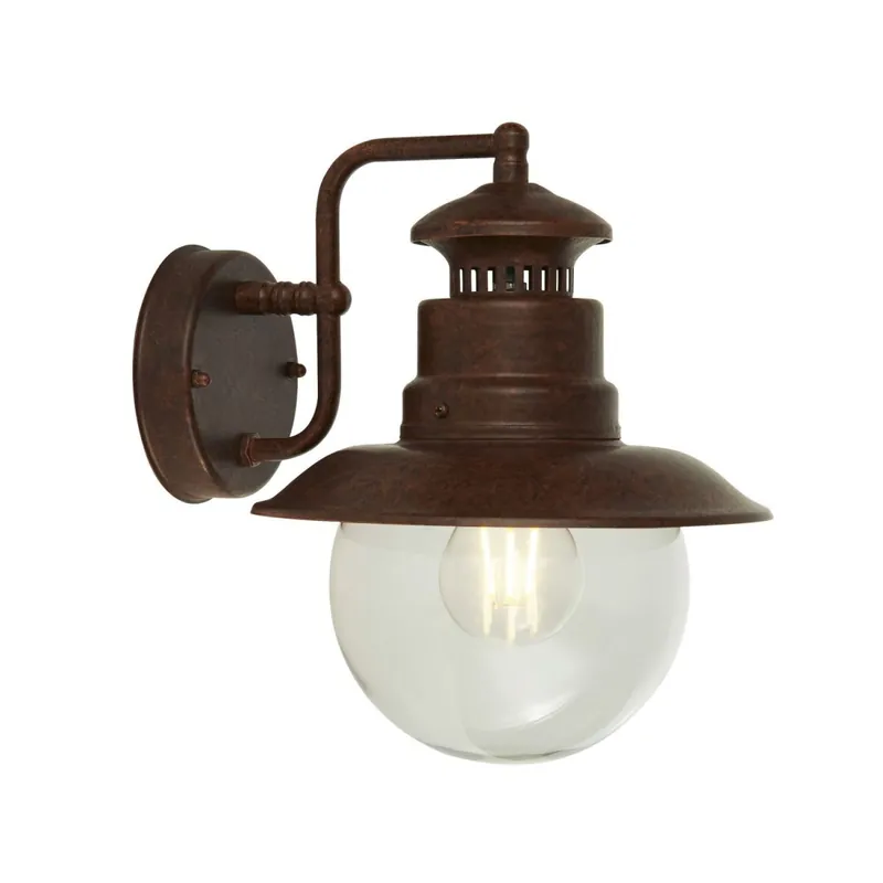 Außenlampe Wand IP44 H: 27 cm E27 Braun Glas Metall Maritim Neu Im Sortiment