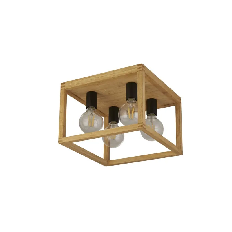 Begrenztes Angebot Deckenleuchte 4-flammig Natur Schwarz E27 Holz Metall