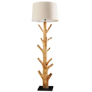 Abverkauf Stehleuchte Beige Stoffschirm Holz 175 cm Handarbeit