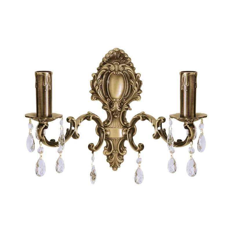 Highlight Wandleuchte Messing Kristall B: 39 cm in Bronze hell 2x E14