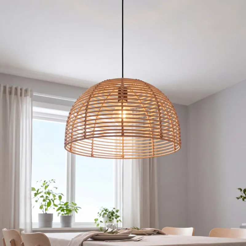 Direktkauf Boho Hängelampe Ø 35 cm Korb Schirm Beige Schwarz E27