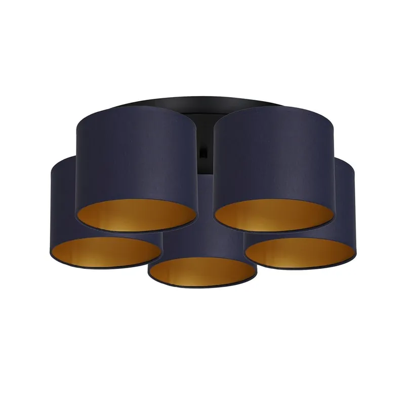 Günstig Deckenleuchte Stoff Metall Blau Gold E27 rund Ø58 cm