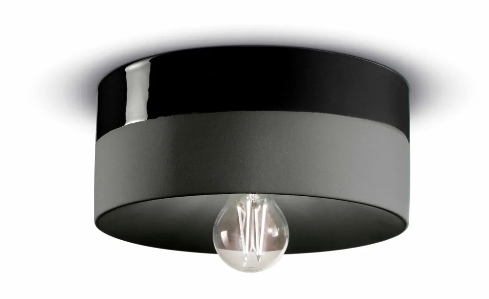Deckenlampe Keramik E27 D: 25 cm rund Schwarz Retro Wochenendangebot