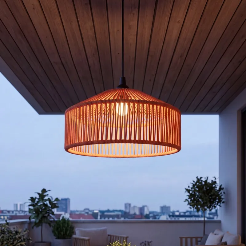 Hängeleuchte außen E27 IP54 Ø 30 cm in Terracotta Seilschirm Ausverkauf