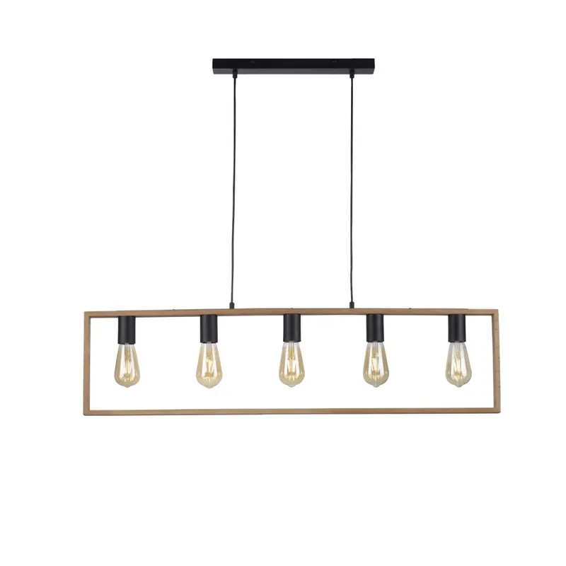 Angebot Natürliche Hängelampe Retro Holz Metall L:100 cm 5-flmg