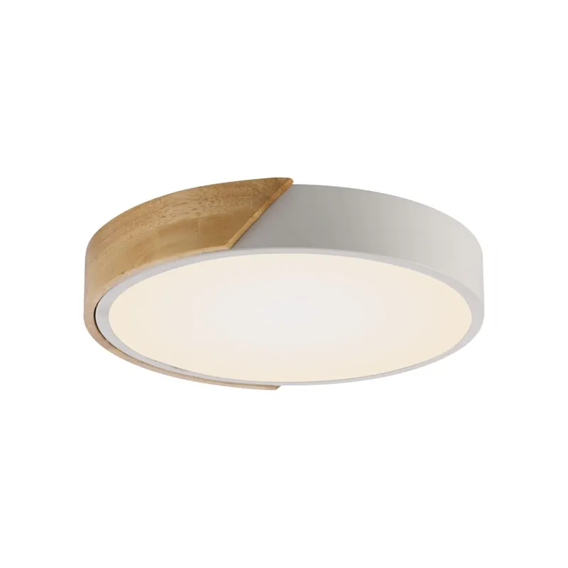 Preisknaller Runde LED Deckenlampe Holz Ø32 cm Weiß Natur 2520 lm