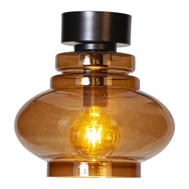 Abverkauf Deckenlampe Vintage Metall Rauchglas B: 30 cm in Silber Cognac