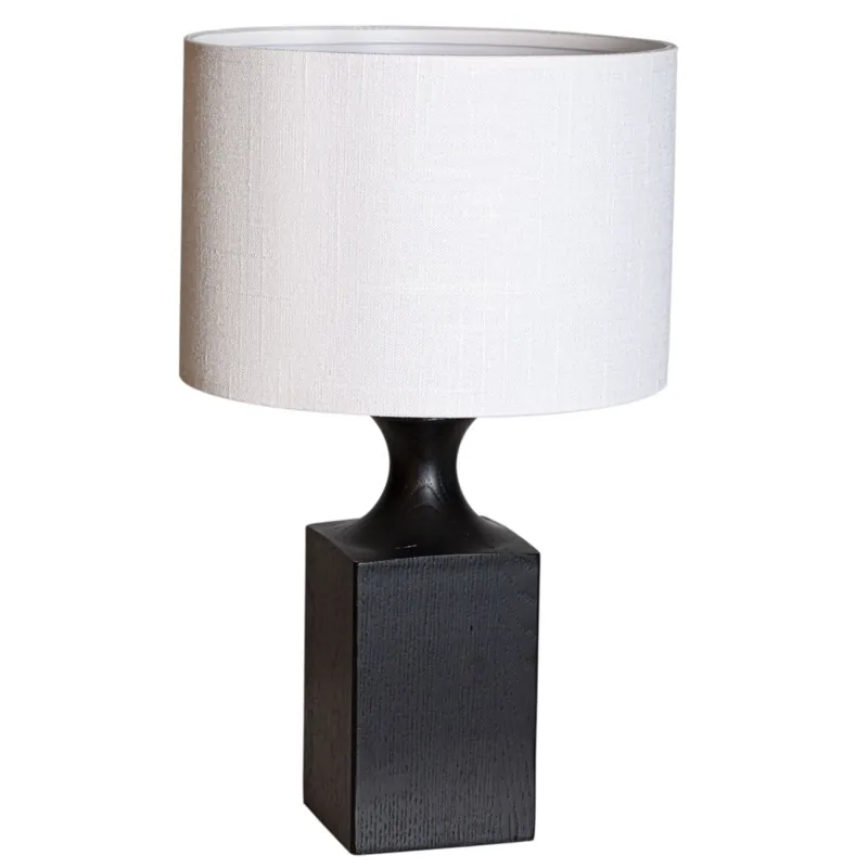 Billig Tischlampe Holz Stoff 41 cm Schwarz Weiß für E27