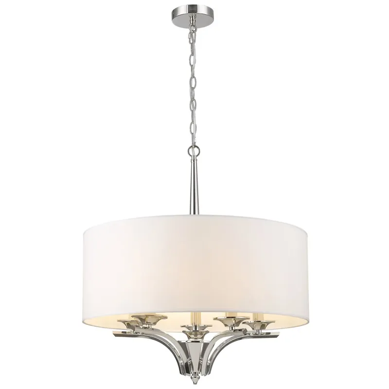 Abverkauf Hängelampe rund D: 60 cm Nickel Weiß E14 Metall Stoff