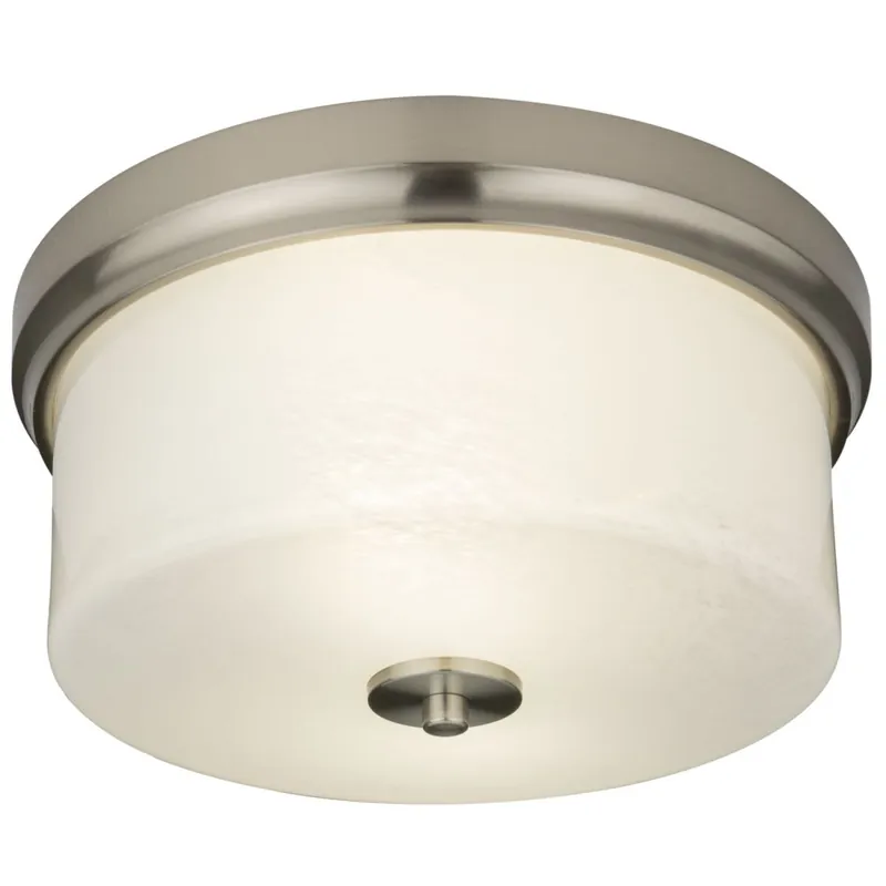 Deckenlampe rund Ø 30 cm rund Nickel Weiß 2x E27 Metall Glas Preis Gesenkt