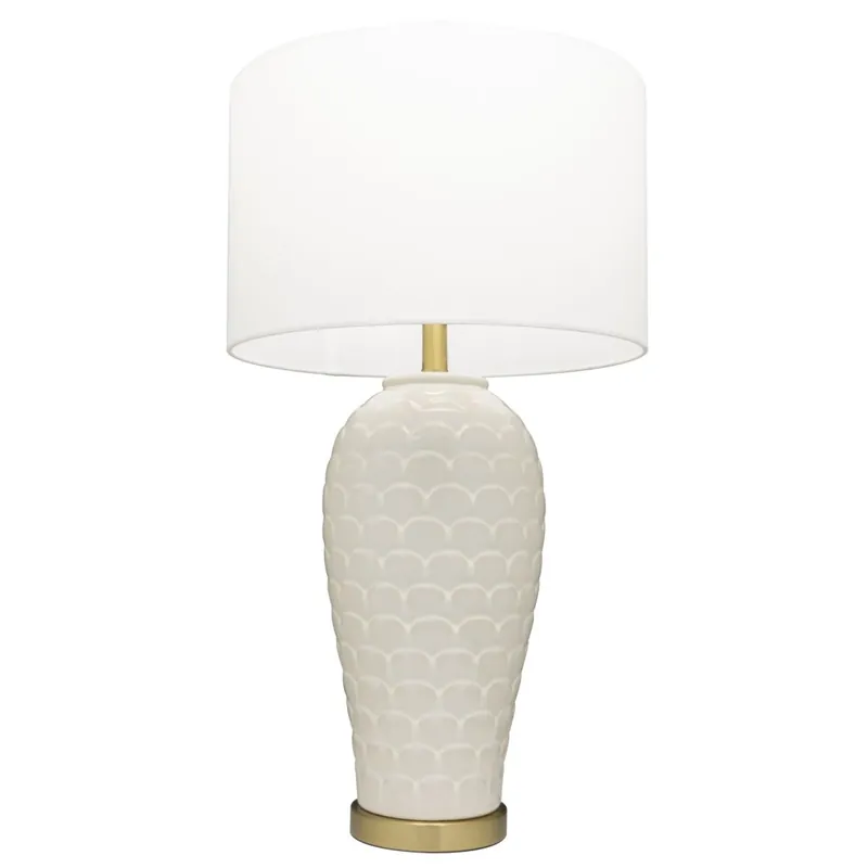 Beistelllampe Weiß Messing E27 Keramik Stoff 74 cm hoch Highlight