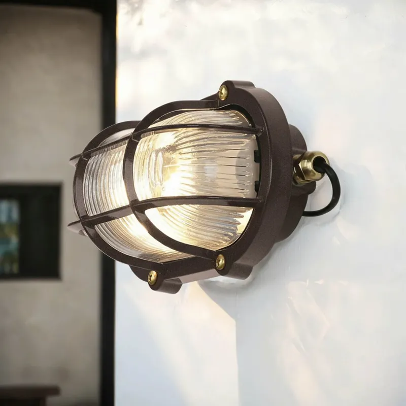 Außenleuchte Wand Messing Glas E27 IP64 B: 21 cm Markenware