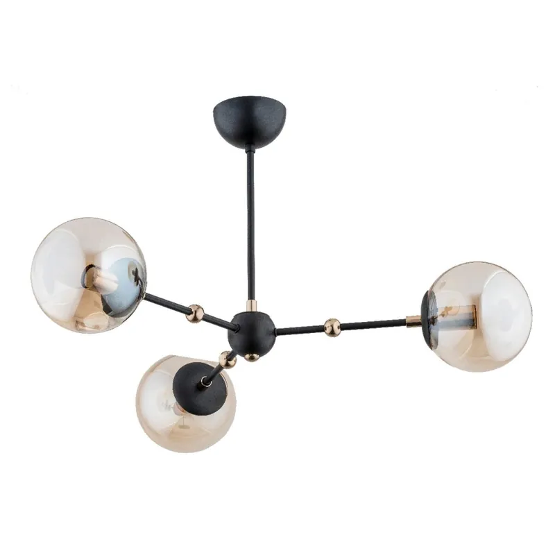 Deckenlampe Rauchglas Metall 65 cm Schwarz Beige Gold E14 3-flammig Knallerangebot
