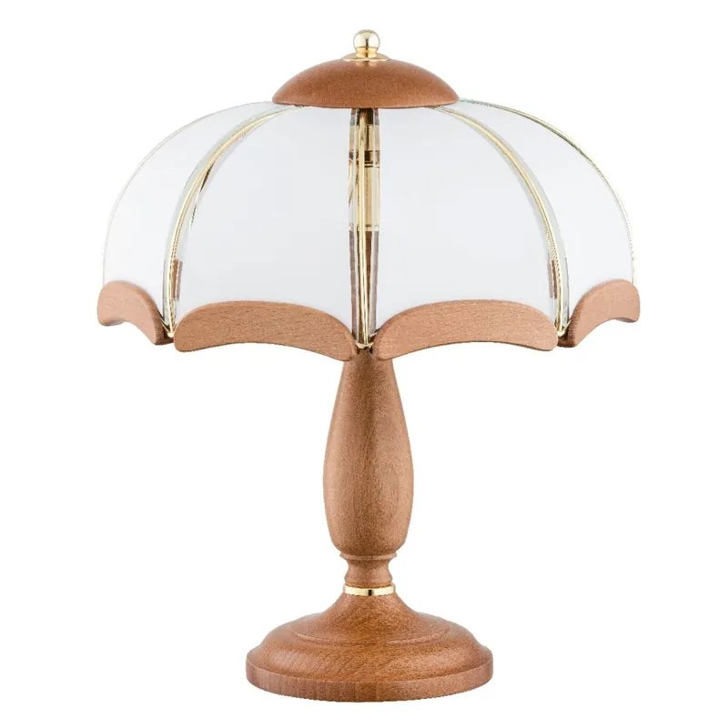 Direkt Vom Hersteller Tischlampe Holz Glas Metall 40 cm, Braun Weiß Gold, 2x E14