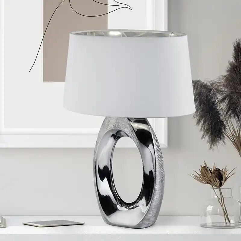 Sichere Zahlung Keramik Tischleuchte Silber, Moldrup, mit Schalter
