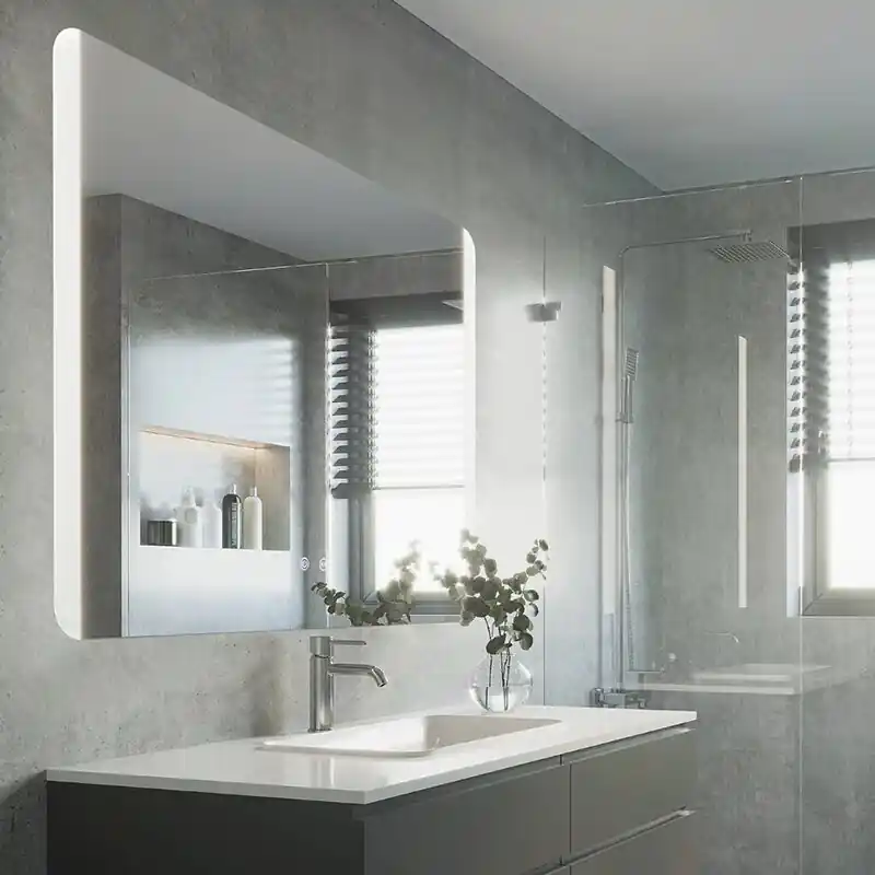 Graue moderne Spiegel mit Beleuchtung Glas, Bibi, 6,2W, warm- bis kaltweiß einstellbare LED, IP44, mit Schalter Neu