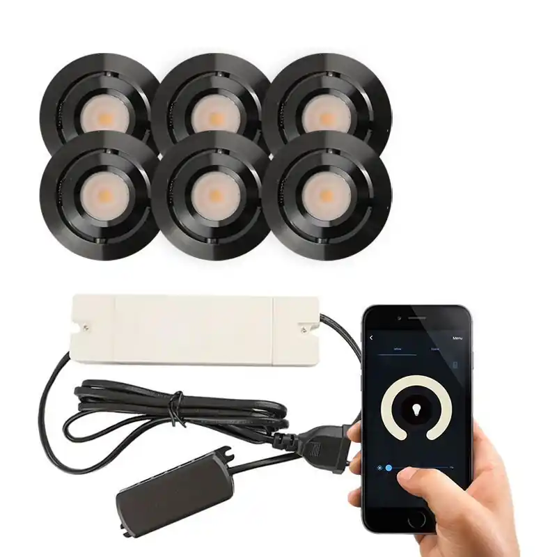6 schwenkbare Smart Einbaustrahler Terrassenüberdachung Rona, IP44, mit Anschlussset, Schwarz Highlight