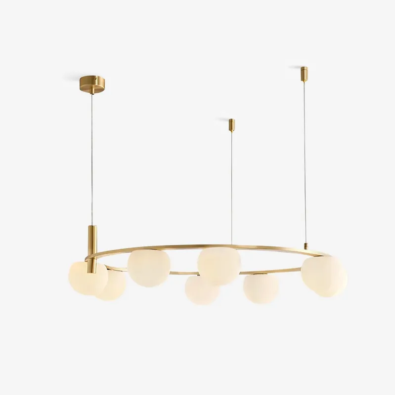 Kronleuchter Glas Globen Metall Ring Gold Finish Modern 5 Köpfe D 65cm x H 20cm / ∅ 25.5″ x H 7.9″ Nur Für Kurze Zeit
