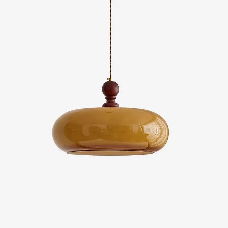 Günstig Eldom Pendelleuchte Bernstein Glas Mit Holzdetail