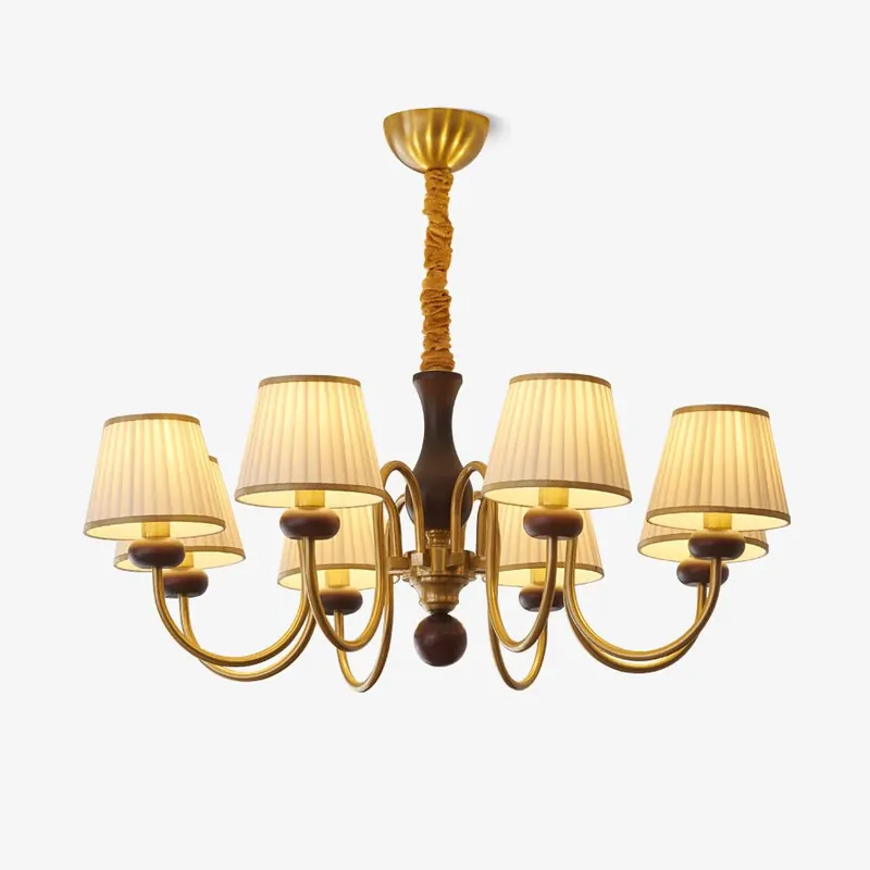 Erthaos Traditionelle Eleganz Falten Stoff Holz Kronleuchter 3-Licht Ø 60 cm x H 38 cm Nur Für Kurze Zeit