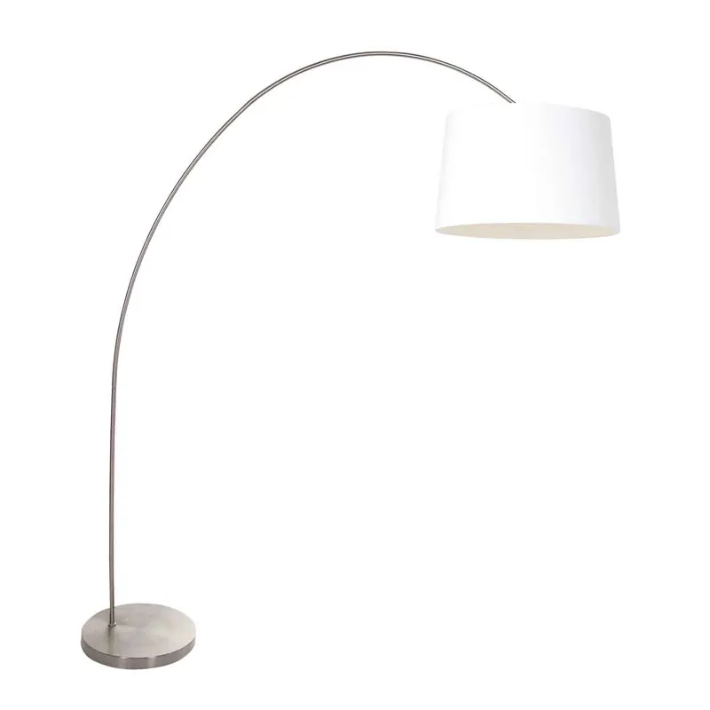 Klassische stählerne Bogenlampe mit weißem Schirm Mexlite Solva Aktuell