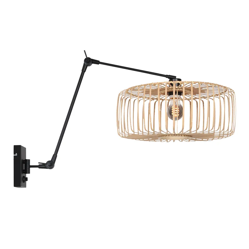 Schwenkbare schwarze Wandlampe mit Bambusschirm Steinhauer Prestige Chic Schnäppchen