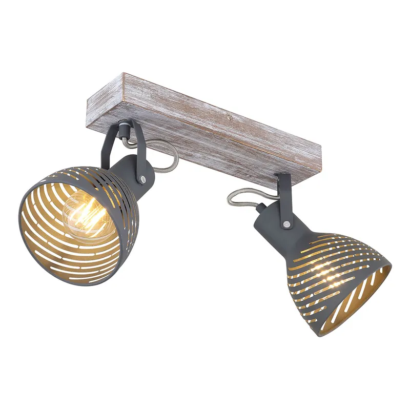 2-Licht Spot Holz/Metall grau Globo Mori Garantierte Lieferung