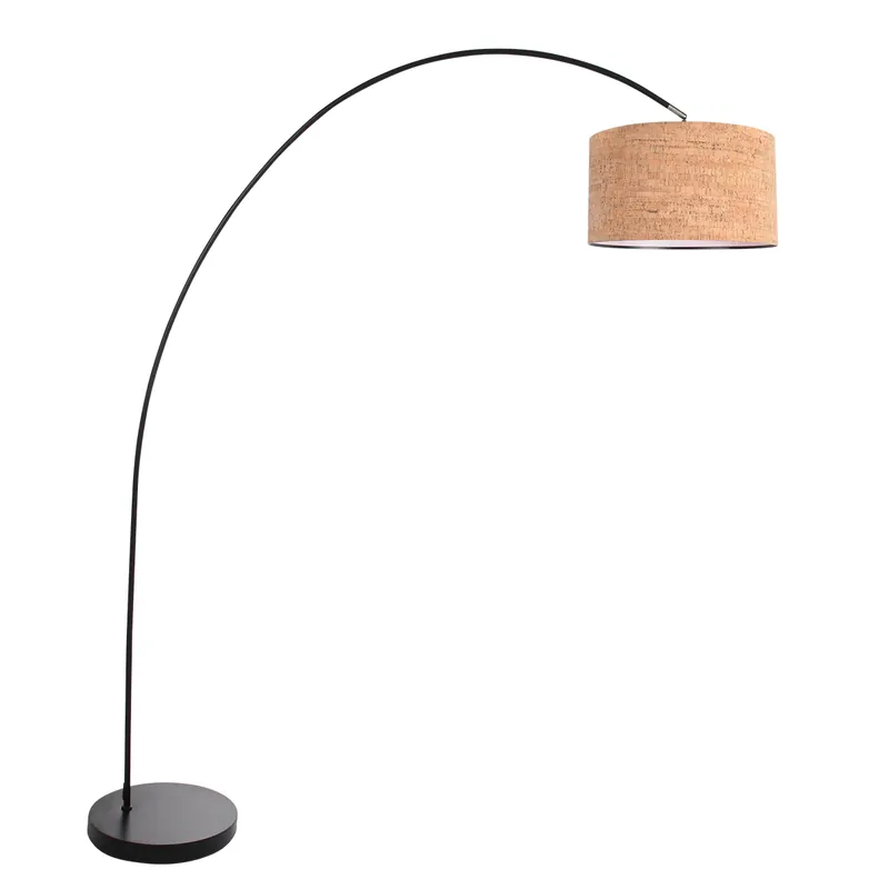 Preisreduziert Bogenlampe mit Korkschirm und modernem schwarzem Arm Mexlite Solva