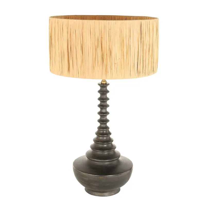 Billig Rustikale Tischlampe aus Rattan in Schwarz-Beige Steinhauer Bois