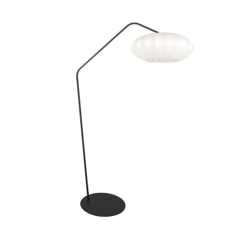 Bogenlampe mit schwarzem Gestell und Leinenschirm Anne Lighting ZigZag Echt