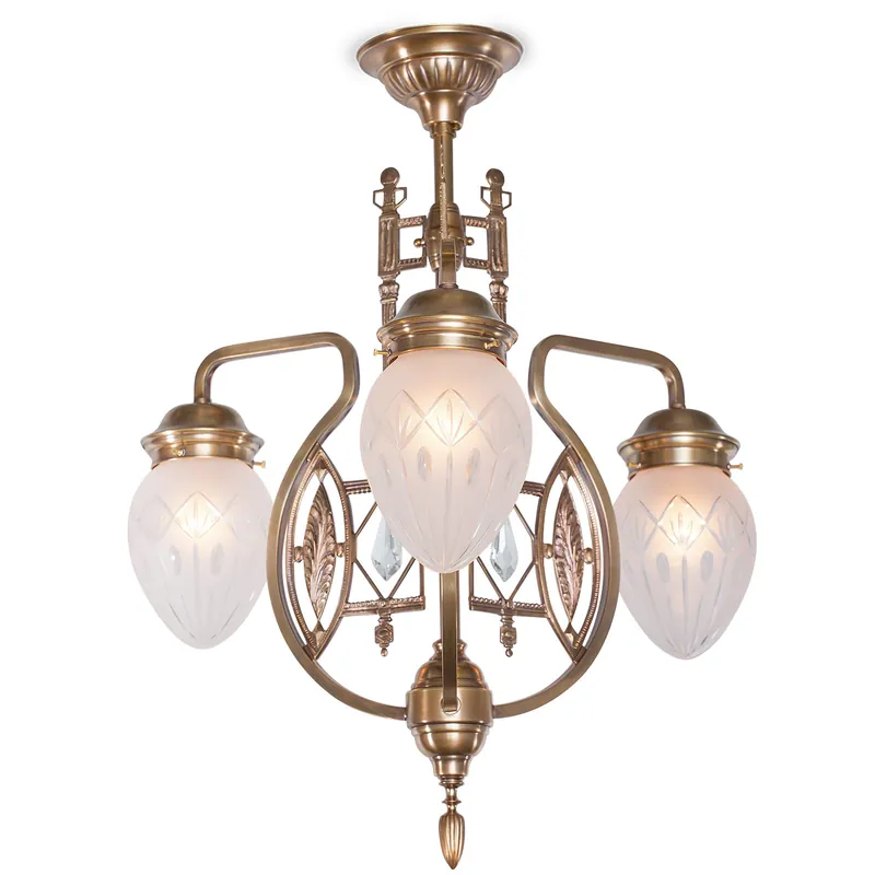 3-armiger Jugendstil-Deckenleuchter PANNONIA Echt
