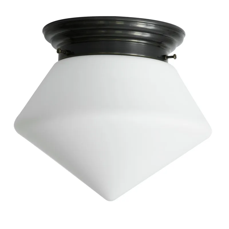 Echt Messing-Deckenlampe mit spitzem matten Opalglas Ø 30/36 cm