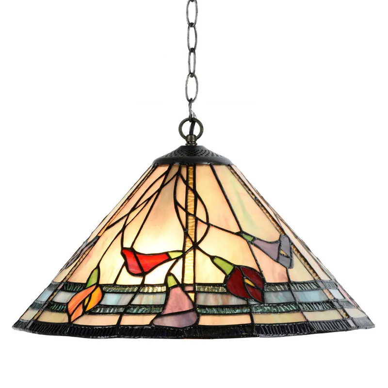 Geprüft Tiffany-Esstischleuchte mit buntem Blumenmotiv
