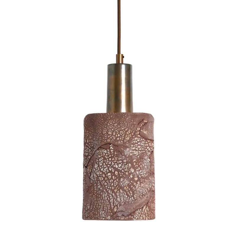 Online Kaufen Kleine Zylinder-Pendelleuchte mit rötlichem Terracotta-Schirm