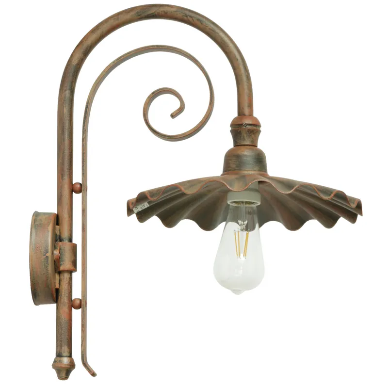 Bogenarm-Außenwandlampe mit plissiertem Landhausstil-Schirm Sofort Bestellen