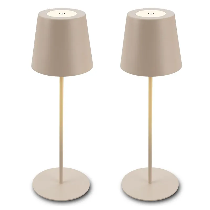2er Set Briloner Tischlampen kabellos, Touch, höhenverstellbar, Akku tauschbar, Beige, Maße: Ø36 x 10,5 cm Ausverkauf