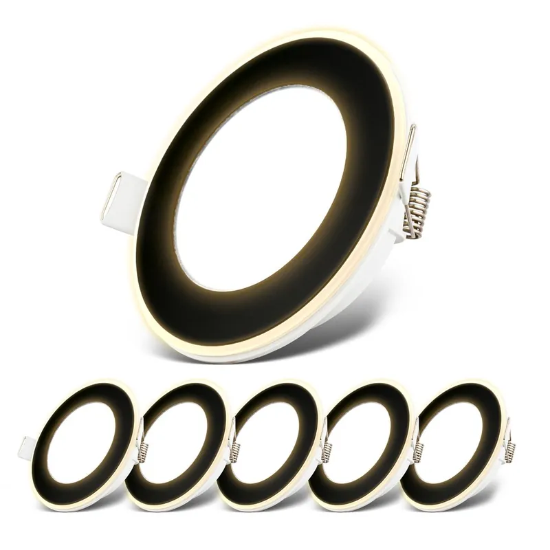 Einbaustrahler 68mm 6er Set - 230V, 4,9W, 425ml, LED, Nachtlichtring, warmweiß, schwarz Zertifiziert