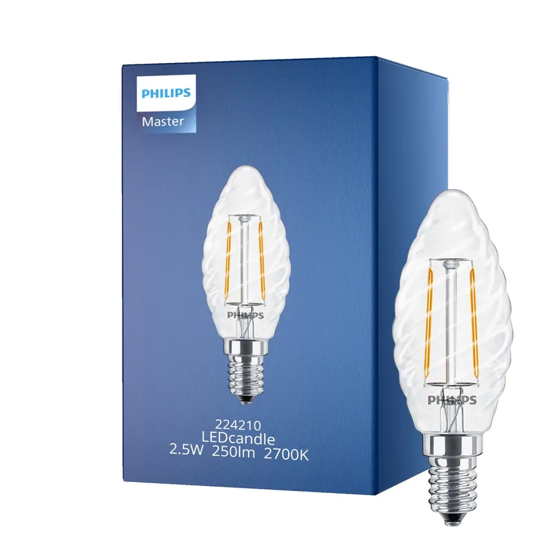 Philips Classic LED Kerze E14 Gedreht Kerze Fadenlampe Klar 2.5W 250lm - 827 Extra Warmweiß | Ersatz für 25W Versand Am Gleichen Tag