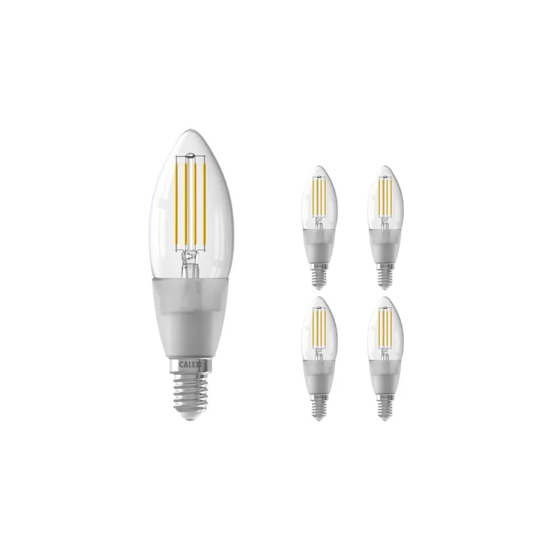 Garantierte Lieferung Mehrfachpackung 5x Calex Smart Tuya Wifi E14 Kerze Fadenlampe 4.5W 450lm - 818-830 Abstimmbares Weiß | Dimmbar - Ersatz für 40W