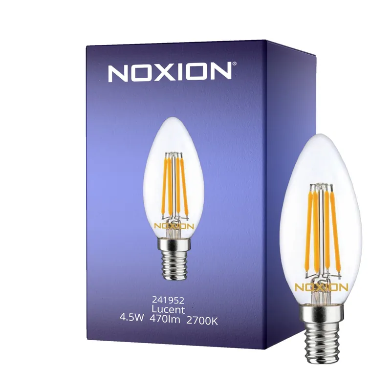 Saisonangebot Noxion Lucent LED E14 Kerze Fadenlampe Klar 4.5W 470lm - 827 Extra Warmweiß | Dimmbar - Ersatz für 40W